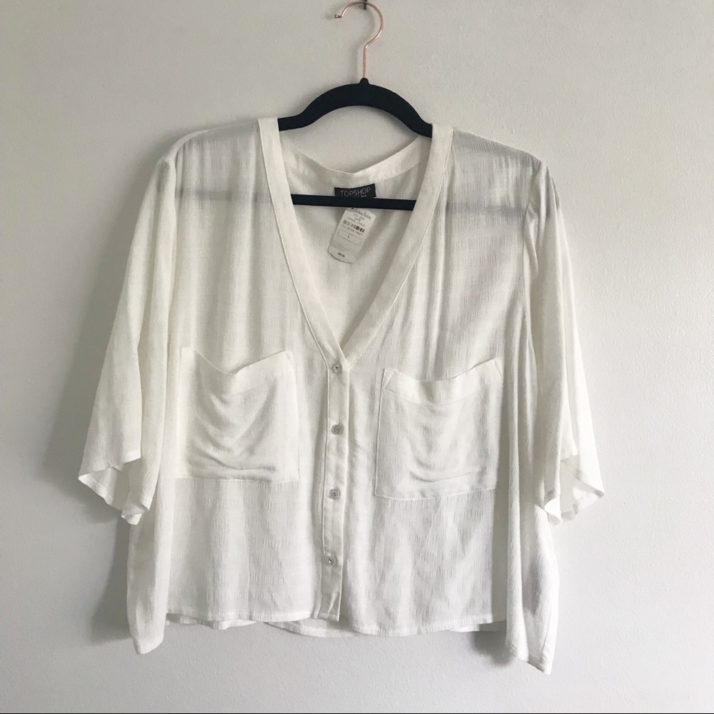 Topshop | Cropped, Slouchy Button Front Blouse